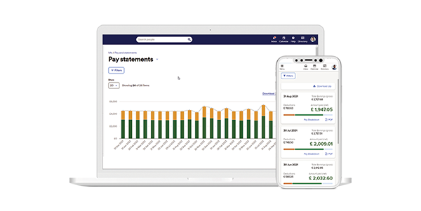 Screen shot of ADP payroll and HR platform homepage in a tablet device.